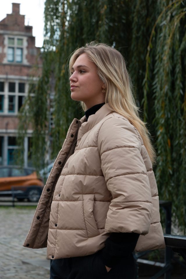 girl in beige woman jacket